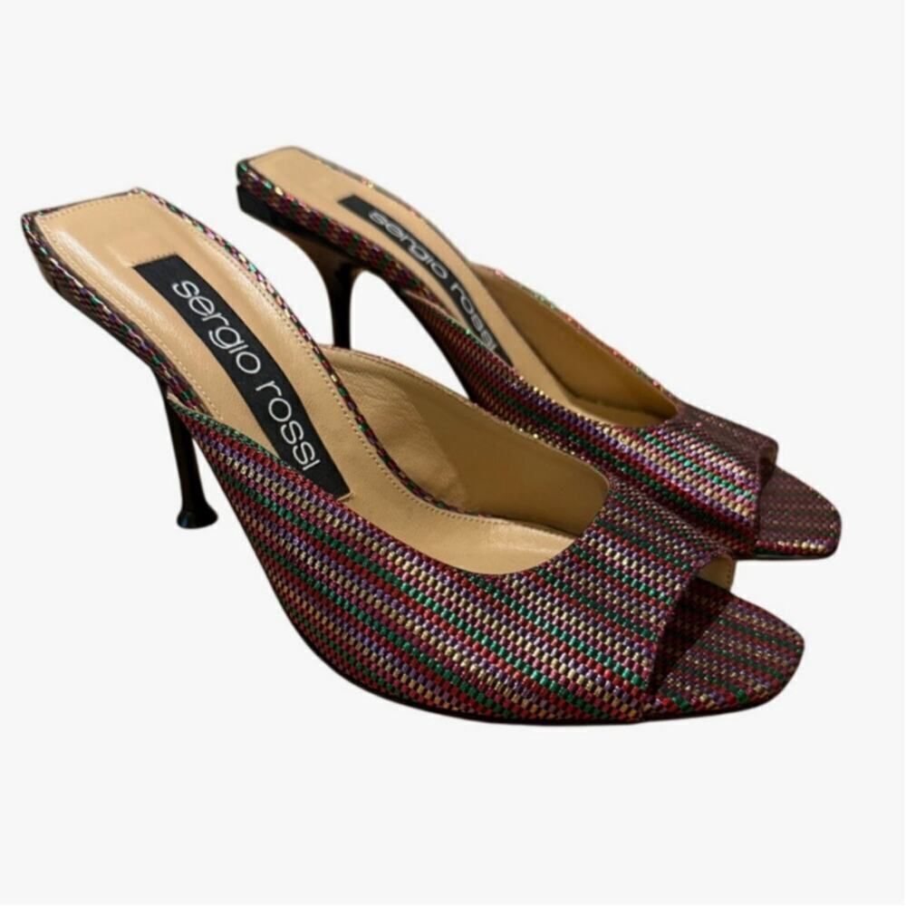 NWOB Sergio Rossi Rainbow Striped Open Toe Heels Sz. 37 (US 7)